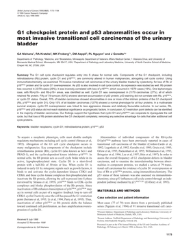 G1 Checkpoint Protein and P53 Abnormalities Occur In