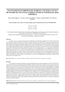 Levantamento Florístico De Floresta Atlântica No Sul Do Estado De São Paulo, Parque Estadual Intervales, Base Saibadela