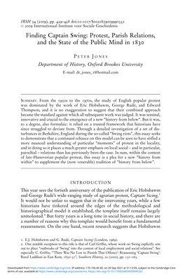 Finding Captain Swing: Protest, Parish Relations, and the State of the Public Mind in 1830