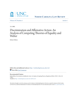 Discrimination and Affirmative Action: an Analysis of Competing Theories of Equality and Weber Robert Belton