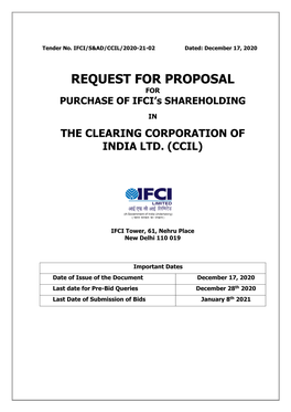 REQUEST for PROPOSAL for PURCHASE of IFCI’S SHAREHOLDING