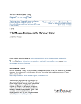 TRIM24 As an Oncogene in the Mammary Gland