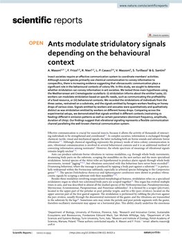 Ants Modulate Stridulatory Signals Depending on the Behavioural Context A