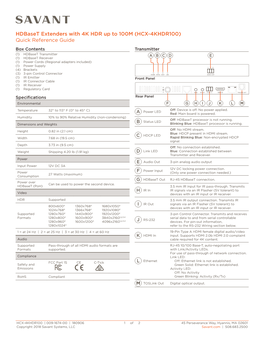 Hdbaset Extenders with 4K HDR up to 100M (HCX-4KHDR100) Quick Reference Guide