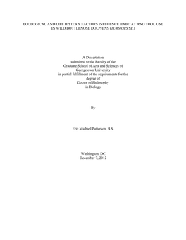 Ecological and Life History Factors Influence Habitat and Tool Use in Wild Bottlenose Dolphins (Tursiops Sp.)