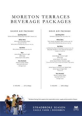 Moreton Terraces Beverage Packages