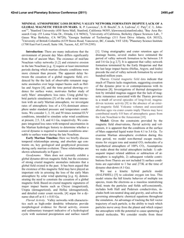 Minimal Atmospheric Loss During Valley Network Formation Despite Lack of a Global Magnetic Field on Mars