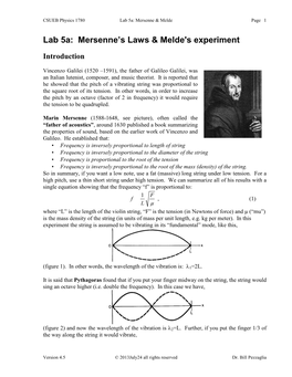 Lab 5A: Mersenne's Laws & Melde's Experiment