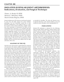 ISOLATED SUBTALAR JOINT ARTHRODESIS: Indications, Evaluation, and Surgical Technique