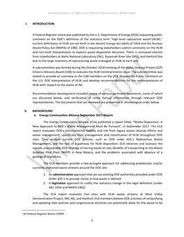 Reinterpretation of High-Level Waste Subcommittee White Paper 1 I. INTRODUCTION a Federal Register Notice Was Published by the U