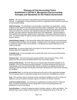 Glossary of Cost Accounting Terms Established in SFFAS 4, Managerial Cost Accounting Concepts and Standards for the Federal Government