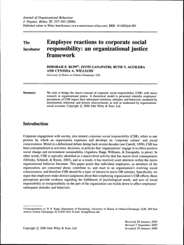 The Employee Reactions to Corporate Social Incubator Responsibility: an Organizational Justice Framework