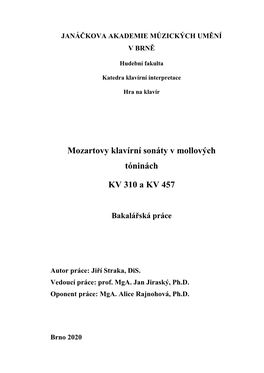 Mozartovy Klavírní Sonáty V Mollových Tóninách KV 310 a KV 457 [Mozart's Piano Sonatas in Minor Keys KV 310 and KV 457]