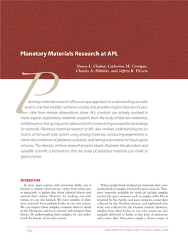Pplanetary Materials Research At