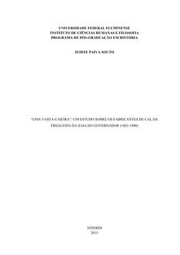 Universidade Federal Fluminense Instituto De Ciências Humanas E Filosofia Programa De Pós-Graduação Em História