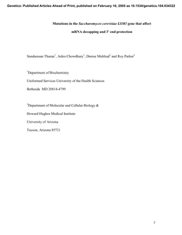 1 Mutations in the Saccharomyces Cerevisiae LSM1 Gene