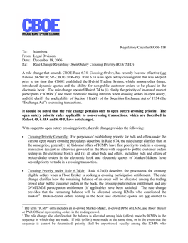 RG06-118 (Revised) Rule Change Regarding Open Outcry Crossing