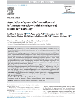 Association of Synovial Inflammation and Inflammatory Mediators with Glenohumeral Rotator Cuff Pathology