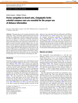 Vector Navigation in Desert Ants, Cataglyphis Fortis: Celestial Compass Cues Are Essential for the Proper Use of Distance Information