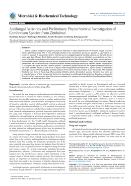 Antifungal Activities and Preliminary Phytochemical Investigation of Combretum Species from Zimbabwe