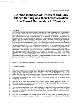 Learning Institutes of Pre-Islam and Early Islamic Century and Their