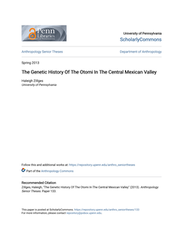 The Genetic History of the Otomi in the Central Mexican Valley