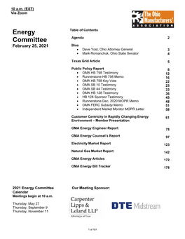 Energy Committee Our Meeting Sponsor: Calendar Meetings Begin at 10 A.M