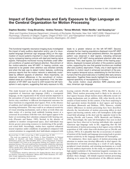 Impact of Early Deafness and Early Exposure to Sign Language on the Cerebral Organization for Motion Processing