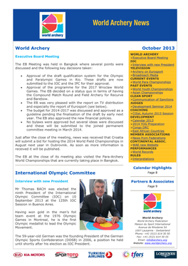 World Archery International Olympic Committee October 2013