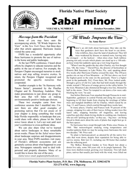 Sabal Minor VOLUME 6, NUMBER 5 October-November, 2004