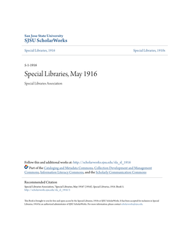 Special Libraries, May 1916 Special Libraries Association