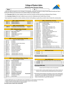 Secondary Education Pathway Name: ID: · a Total of 60 Credits Are Required for an AA Or AS Degree