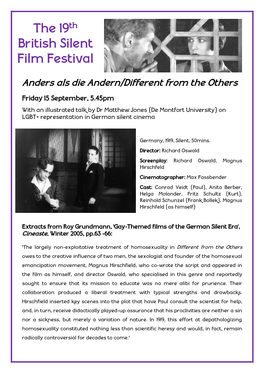 The 19Th British Silent Film Festival