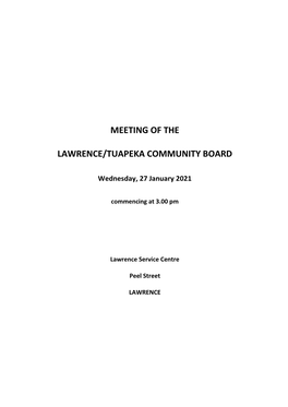 Lawrence Tuapeka Community Board Agenda
