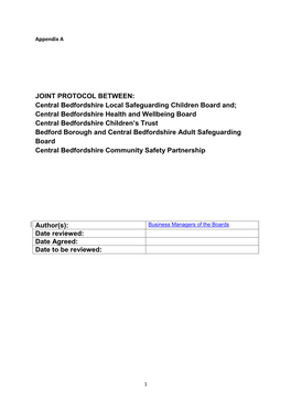 JOINT PROTOCOL BETWEEN: Central Bedfordshire Local