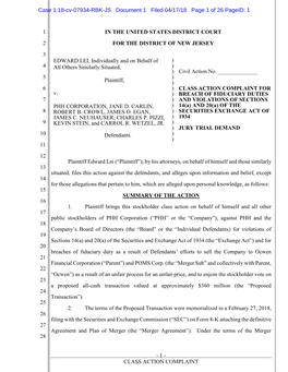 Edward Lei, Et Al. V. PHH Corporation, Et Al. 18-CV-07934-Class Action