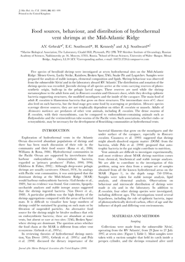 Food Sources, Behaviour, and Distribution of Hydrothermal Vent Shrimps at the Mid-Atlantic Ridge  A.V