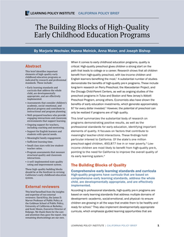 The Building Blocks of High-Quality Early Childhood Education Programs