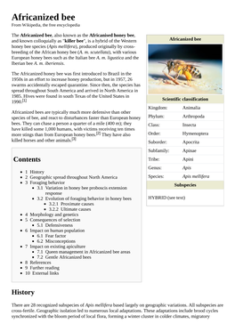 Africanized Bee from Wikipedia, the Free Encyclopedia