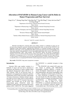 Alteration of PAFAH1B1 in Human Lung Cancer and Its Roles in Tumor Progression and Poor Survival