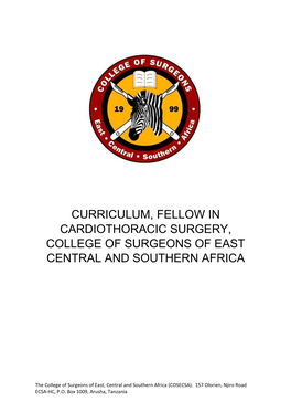 Curriculum, Fellow in Cardiothoracic Surgery, College of Surgeons of East Central and Southern Africa