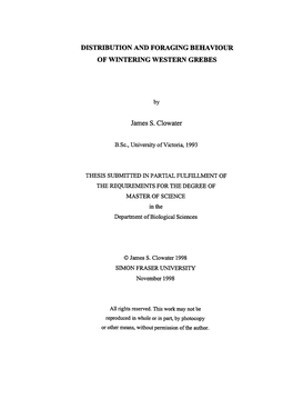 Distribution and Foraging Behaviour of Wintering Western Grebes