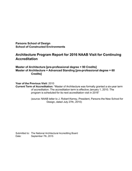 Architecture Program Report for 2016 NAAB Visit for Continuing Accreditation