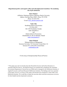 Dispositional Positive and Negative Affect and Self-Employment Transitions: the Mediating Role of Job Satisfaction