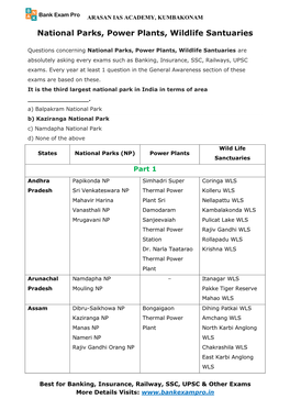 National Parks, Power Plants, Wildlife Santuaries