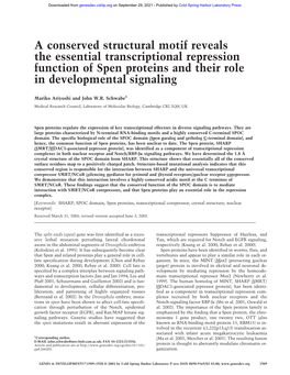 A Conserved Structural Motif Reveals the Essential Transcriptional Repression Function of Spen Proteins and Their Role in Developmental Signaling