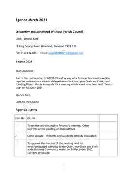 Agenda March 2021 Agenda Items