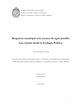 Respuesta Municipal Ante Escasez De Agua Potable: Una Mirada Desde La Ecología Política