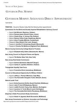 Governor Murphy Announces Direct Appointments