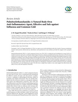 Review Article Palmitoylethanolamide: a Natural Body-Own Anti-Inflammatory Agent, Effective and Safe Against Influenza and Common Cold